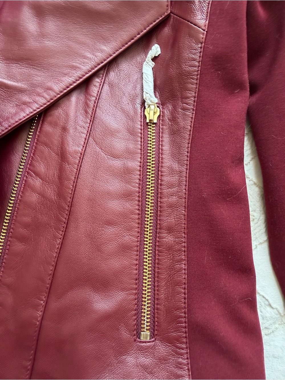 IMAN Wine Red Leather Moto Jacket with Knit Sides - Picture 10 of 12